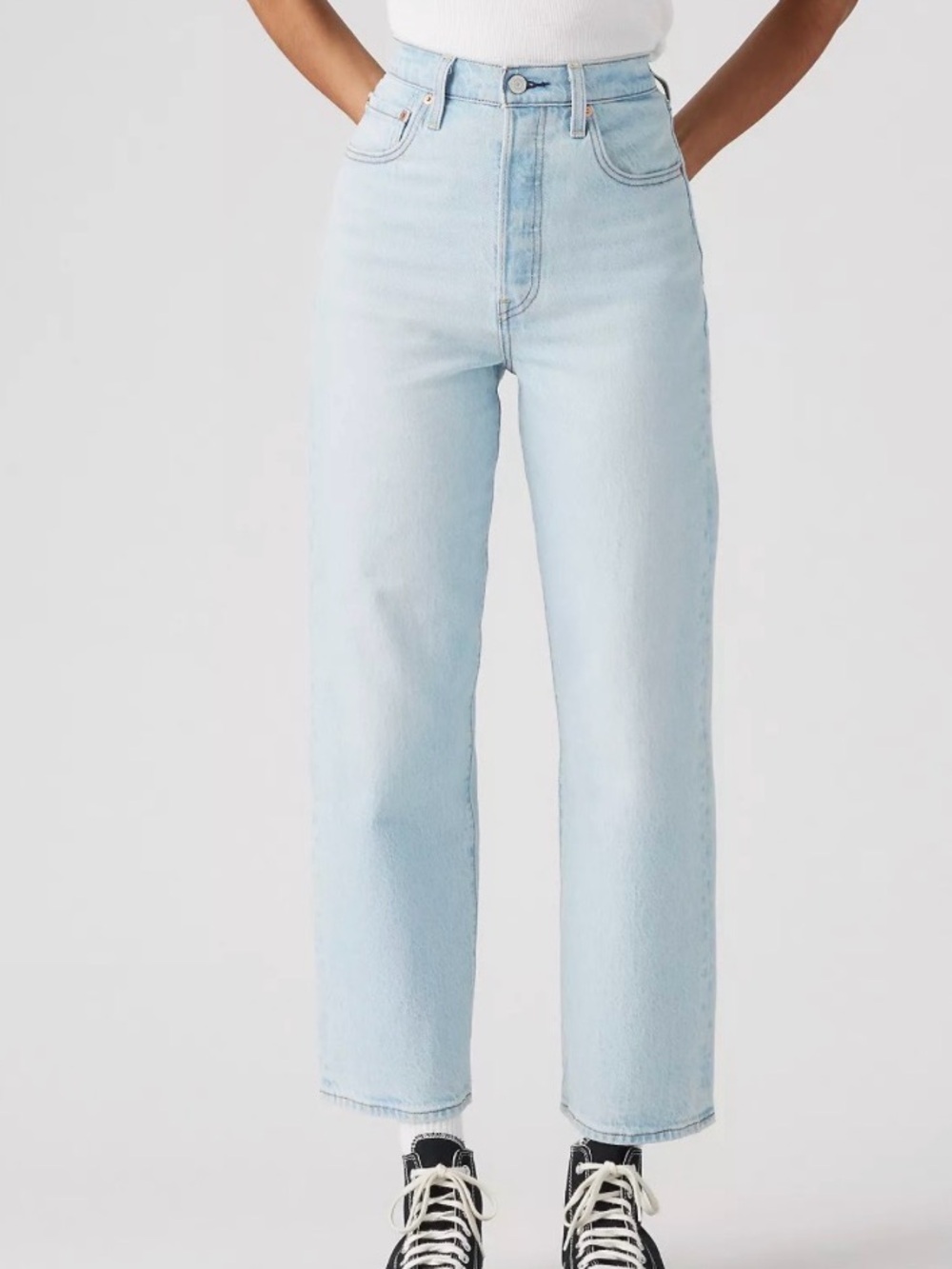 Levi's Ribcage Straight Ankle Button Fly Raw Hem 30x27